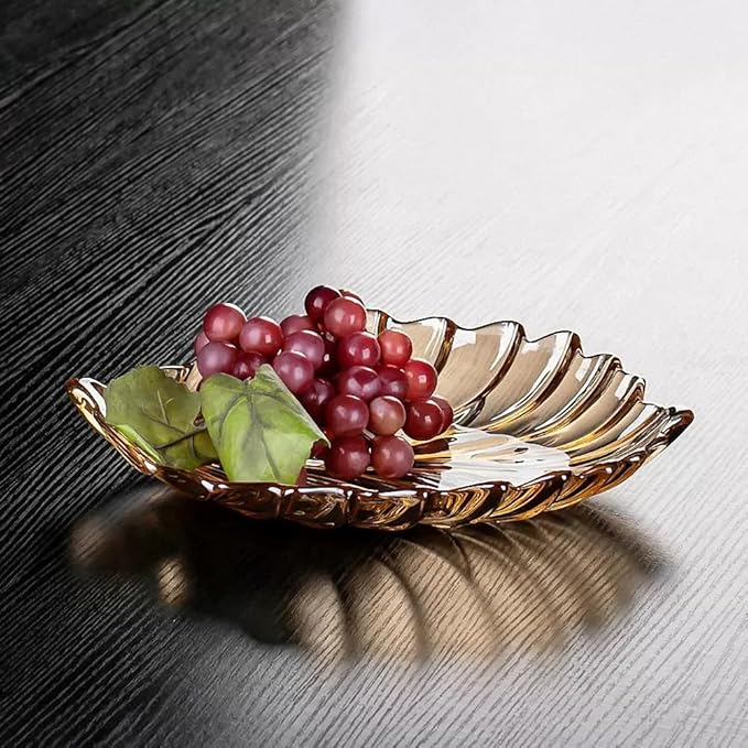 MAGCOLOR Creative Gold Hand painted Crystal Glass Leaf-shaped Decorative Bowl -12.2 inch Diameter Fruit Display & Kitchen Table Centerpiece. (Gold)