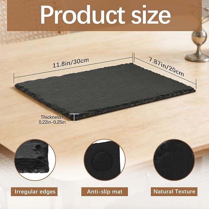8PCS 12 inch*8 inch Cheese boards black slate charcuterie boards,slate for laser engraving Natural food contact safe stone,Suitable for gourmet platter of meat, fruit, party, appetizers