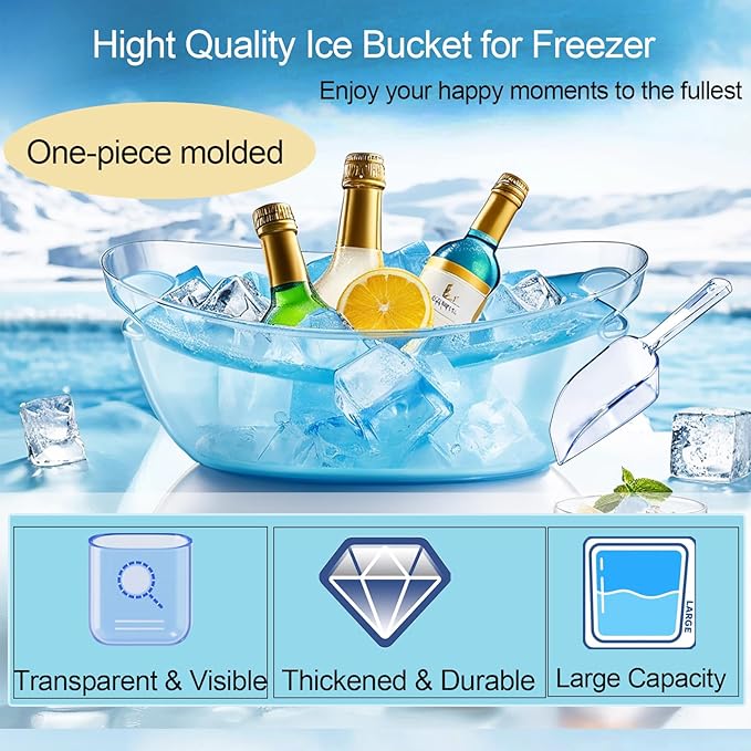 Emycool Ice Bucket, 5.5L Large Ice Buckets for Parties and Freezer, Plastic Beverage Tub for Cocktail Bar with Scoops for Wine, Champagne, Beer (4PCS)