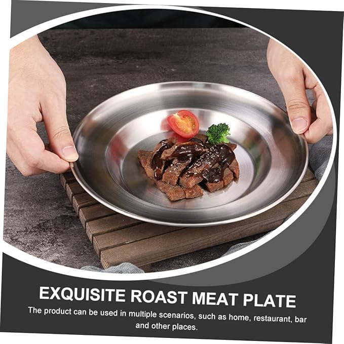 Healifty Stainless Steel Dinner Plate Pastry Serving Tray for Home Restaurant Bar Lightweight Easy to Tray for Fruit Snacks and Barbecued Meat