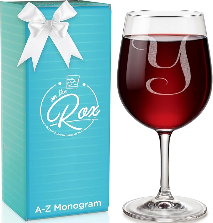 Monogrammed A-Z Wine Gifts for Women - 12.75 oz Engraved Personalized Wine Glass- Funny Wine Lover Monogram Gifts for Women - Unique Wine Glasses Gift Set (Y)