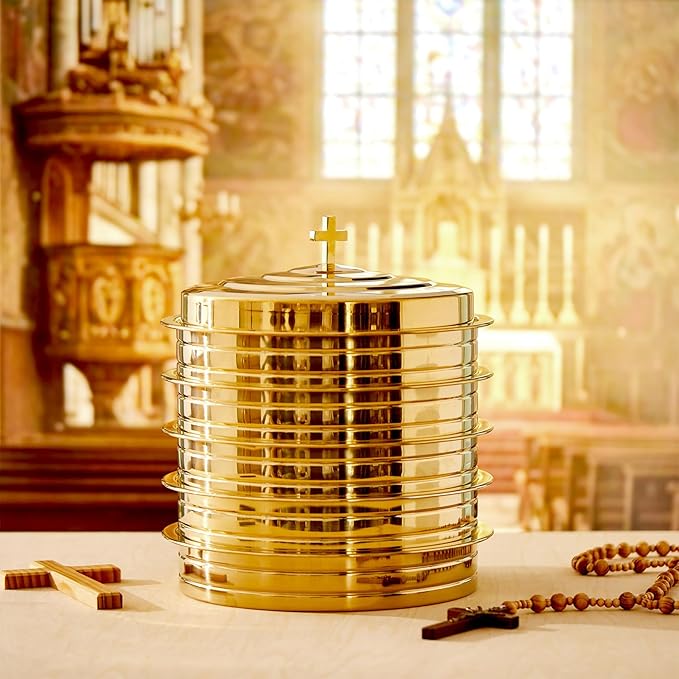 Zhehao 5 Sets Holy Communion Trays for Churches with Lid, Including 300 Disposable Communion Cups, 3 Churches Cup Fillers, 3 Spouts (Golden)