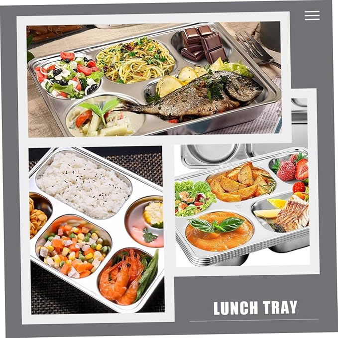 Zerodeko 3pcs Stainless Steel Divided Dinner Plate for Adults Cafeteria Tray Serving Platter Lunch Tray