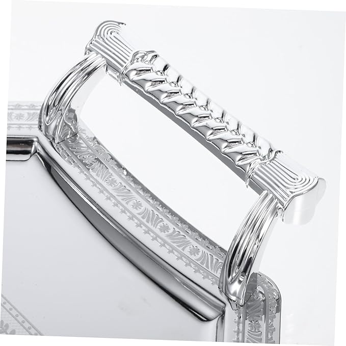 Unomor Stainless Steel Serving Tray European Style Geometric Design Silver Metal Platter for Snacks and Beverages for Parties and Entertaining