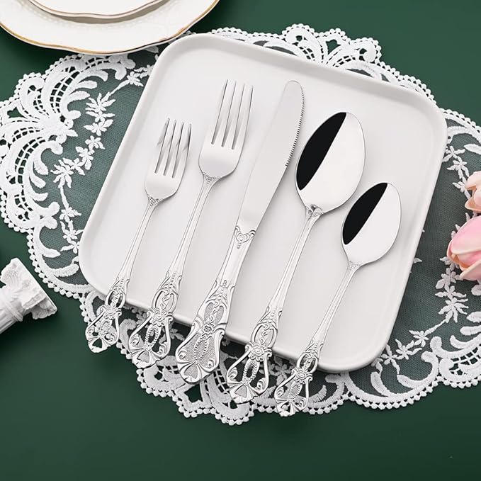 8-Piece Silverware Set Silver Flatware Cutlery Set 18/0 Stainless Steel Eating Utensils Durable Home Kitchen Tableware Set Service For 1 Dishwasher Safe