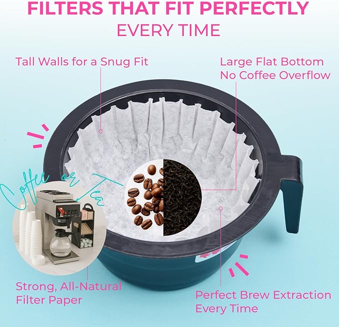 Katy’s Large Coffee Filters (9.5” x 4.5”) for 12-Cup BUNN, Fetco & Curtis Coffee Machines - Tall Walls, No Ground Overflow - Commercial Coffee Filters for Businesses (500 Count Bulk Pack)