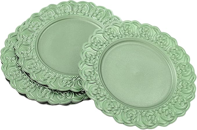 Green Plastic Charger Plates Set of 100,13” Reusable Party Chargers for Dinner Plates, Elegant Round Service Plate Chargers Bulk Decorative for Wedding, Catering Table Decor