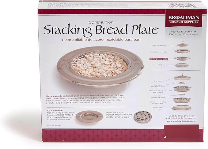 RemembranceWare: Communion Stacking Bread Plate - Silver Finish: Stainless Steel / Holds Up to 750 Pieces of Communion Bread / Works with Bread Plate Insert / Stackable