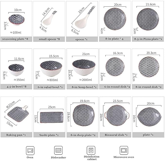 Plates Bowl Ceramic Dinnerware Set, 43 Piece for Party, Porcelain Combination Tableware Set