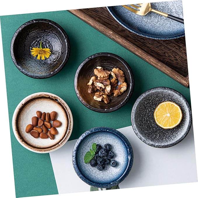 5Pcs Ceramic Dipping Sauce Bowls Set Assorted Seasoning Dishes for Appetizers Sturdy Porcelain Plates for Ketchup BBQ and Condiments
