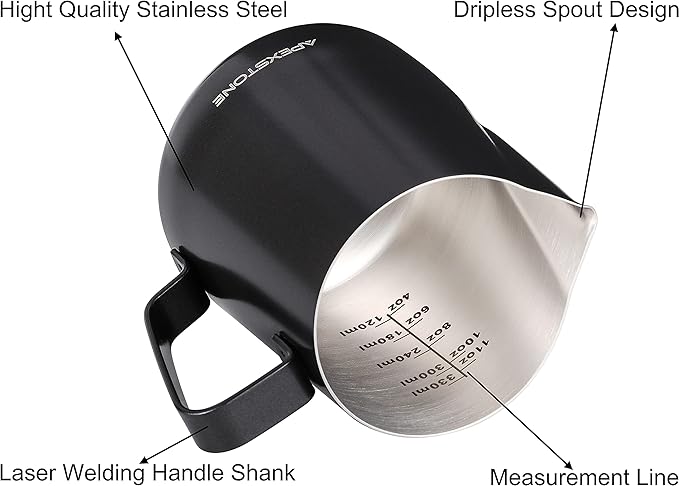 Apexstone Coffee Steaming Pitcher 12 oz/350 ml, Espresso Milk Frothing Pitcher 12 oz, Espresso Steaming Pitcher 12 oz, Art Pen INCLUDED