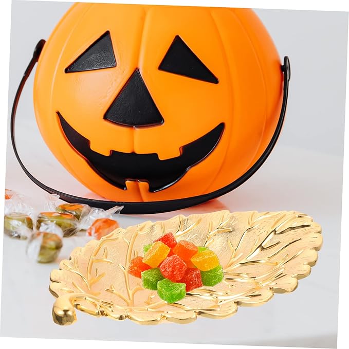 LIFKOME Leaf Shape Serving Tray for Snacks Fruits and Desserts Nordic Style Decorative Dish for Home Kitchen Bar and Party Use Medium Alloy Snack Plate Elegant Gold Finish