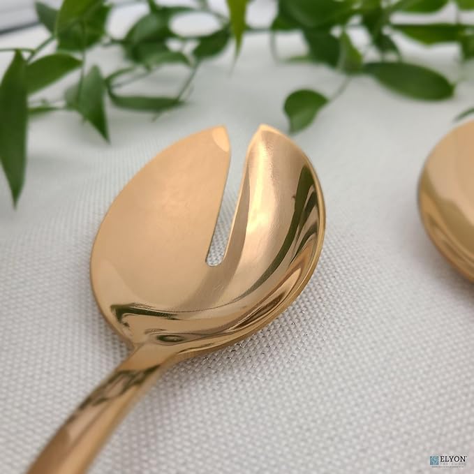 Elyon 3-Piece Copper Flatware Serving Spoons, Stainless Steel Hostess Set, Reflective Mirror Finish, Salad Servers with Complimentary Pie Pastry Server, Reusable Dishwasher Safe