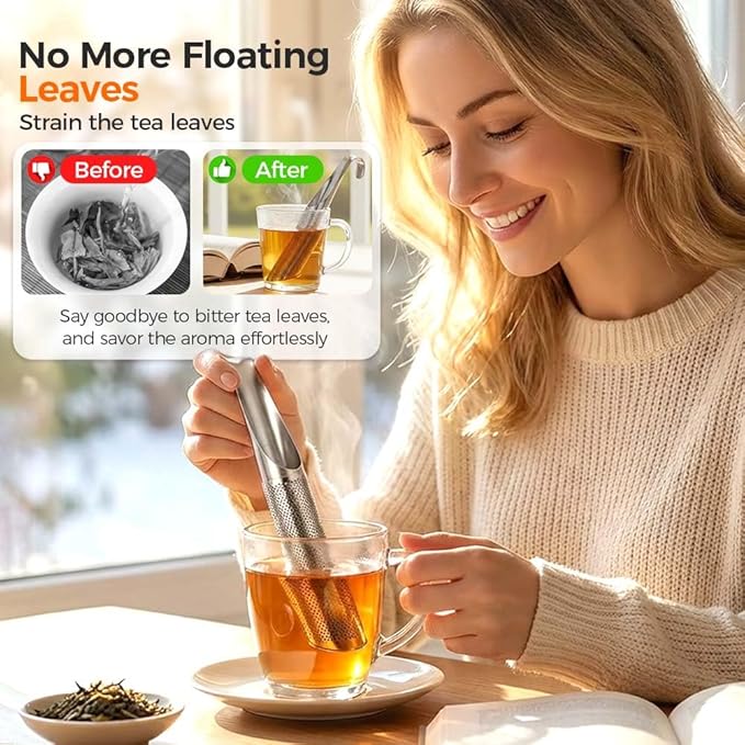 Kruggo Stainless Steel Tea Strainer, 2026 Upgrade Fine Holes Tea Diffuserfor Loose Tea Leaf, with Hanging Hook Handle, Tea Strainer for Office, Home, Travel (3PCS)