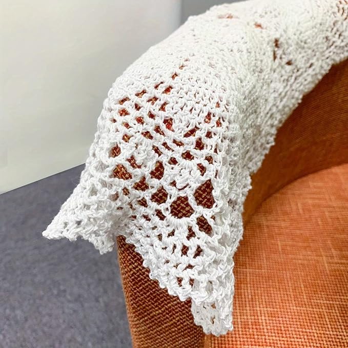 Handmade Rectangle Doilies, 2-Piece Handmade Crochet Cotton Doilies Lace Table Crochet Placemats Coaster (White)