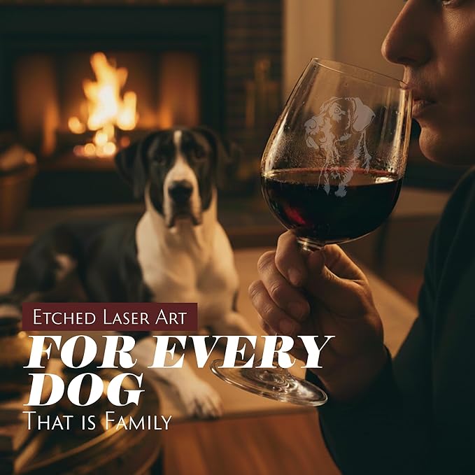Etched Laser Art Great Dane Customized Personalized Dog Themed Etched 12.75oz Wine Glass Custom Dog Breed Wine Glasses for Pet Lovers, Unique Birthday Gift for Men & Women, Personalized Gift