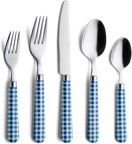 ANNOVA Silverware Set Stainless Steel Colorful Tableware Kitchen Flatware Set Utensils, Includes Dinner Knives, Forks, Spoons, Salad Forks & Dessert Spoons (Dark Blue/Checkered, 20 Pieces)