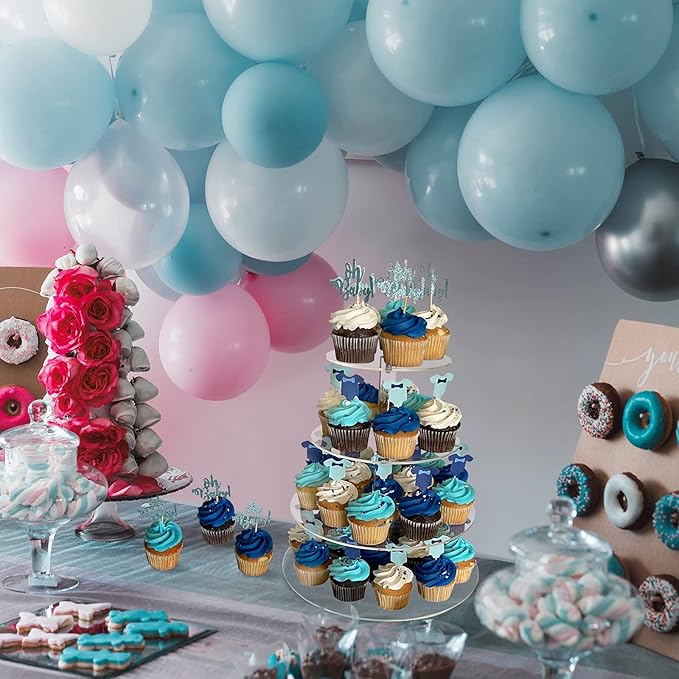 Cupcake Stand with Base, 4-Tier Round Acrylic Cupcake Display Stand Dessert Tower Pastry Stand Premium Cupcake Holder for Wedding Birthday Theme Party - Transparent