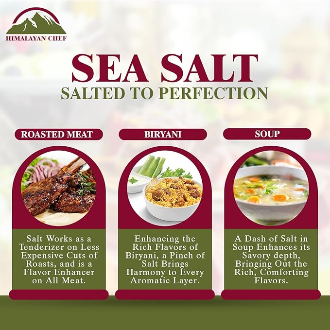 Himalayan Chef Sea Salt Coarse Grain, 5 lb Bag - Pure, Natural, Kosher, Non-GMO, Mineral-Rich, for Cooking, Seasoning, Baking, Grinder Refills