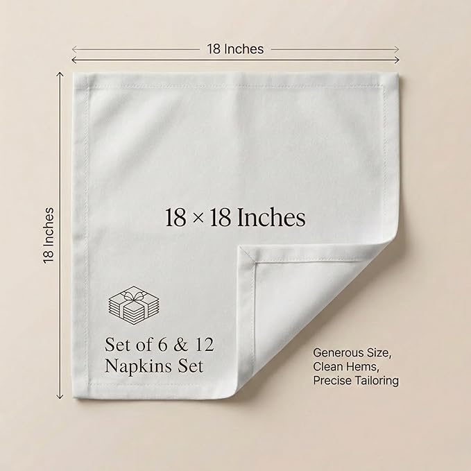 ACCENTHOME Accent Home 100% Cotton Napkins, Delicate Cloth Napkins for Dinners, Parties and Weddings，18 x 18 Inch Set of 12 - White