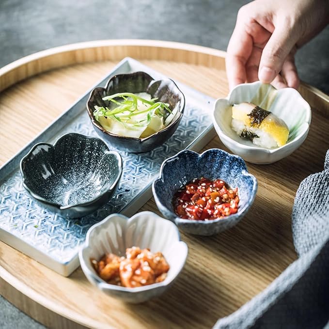 Small Plates,Snack Plate,Small Dessert Plates,Appetizer Serving Tray,Condiment Serving Tray,Salad Plates,Ceramic Household Dishes Hotpot Dipping Shop Seasoning Dish Small Dish(5 Pcs)