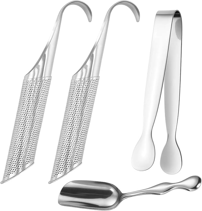 Tea Diffusers for Loose Tea, 2-Piece Stainless Steel Tea Infuser Set with Fine Mesh Filter, Reusable Loose Leaf Tea Steeper with Hook, Includes Tea Spoon and Tongs, for Home, Office, Travel