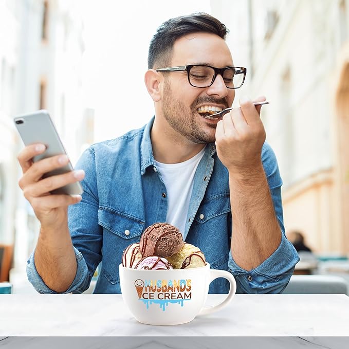 Christmas Gifts for Husband from Wife, Husband's Gifts for Valentine's Day,Anniversary,Birthday, Ice Cream Bowl and Scoop Set with Shovel – Funny Husband Present