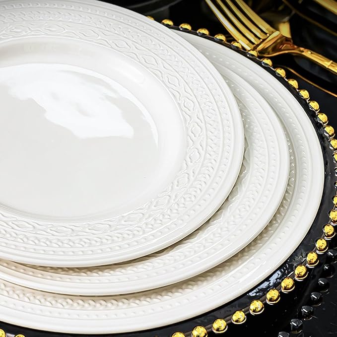 White Dinnerware Sets for 8 Dinner Plates 24 31 38 46 62pcs Plates And Bowls Sets Simple Style Dishware Sets Kitchen Dishes Set Dinner Set for Family Gatherings Dishwasher&Microwave Safe(24pcs)