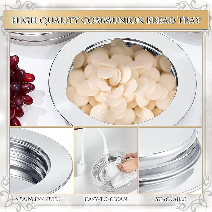 Zhehao 3 Pcs Communion Plates for Church Communion Bread Tray Plate Church Supplies Set Polished Stainless Steel Tray (Silver)