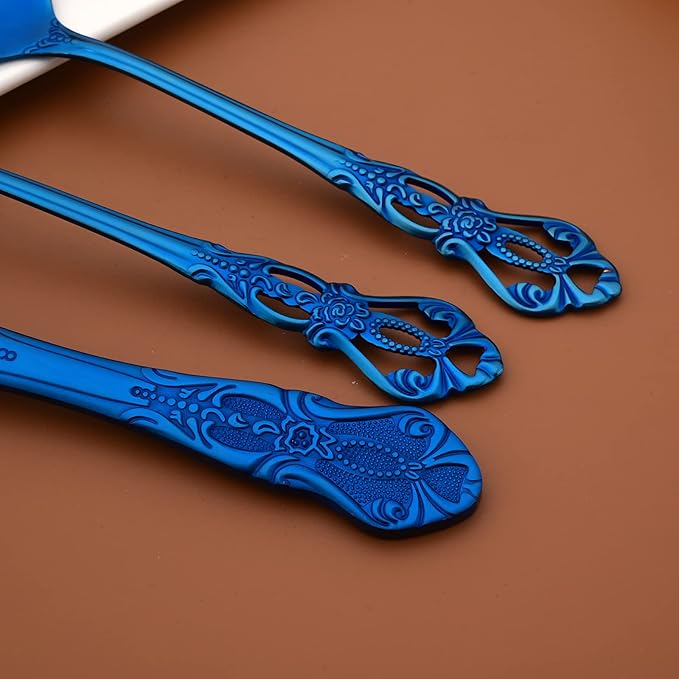 Royal 24-piece Blue Mirror Silverware Dinnerware, 18/10 Stainless Steel Luxury Flatware Service For 6 Include Knives/Forks/Spoons/Teaspoons, Dishwasher Safe