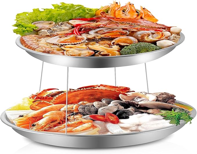 2-Piece Aluminum Seafood Platter - 16" Round Tray with 14" Oyster Section, Silver(Not Include Seafood Racks)