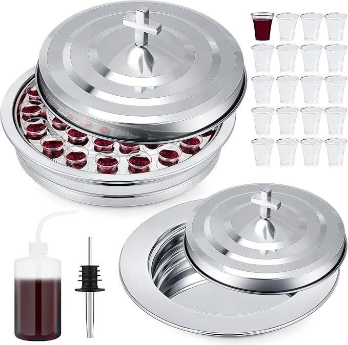 Zhehao 5 Pcs Communion Set Holy Trays for Churches with Lid Communion Plates with Lid Churches Cups Filler and Disposable Cups Supplies (Silver)
