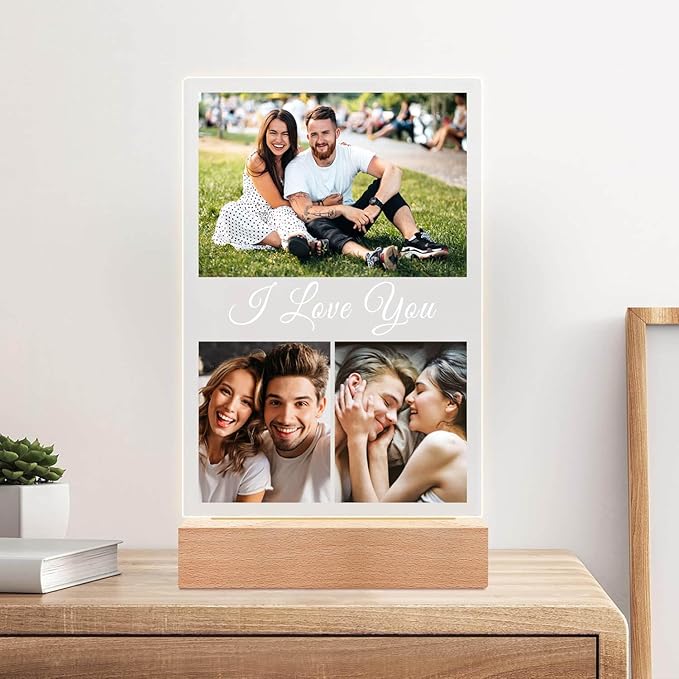 Custom Picture Frame, Customized Picture Frames, Personalized Photo Frame with Night Light, Christmas Anniversary Couple Gifts for Women Men Her Him Girlfriend Boyfriend
