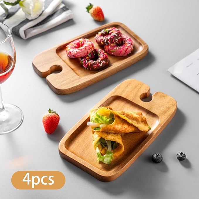 HouseVibe Appetizer Plate Cocktail Plate with Glass Holder Cheese Board Breakfast Tray for Home, 6 Inch Ceramic Plate with Stand- 4 Piece