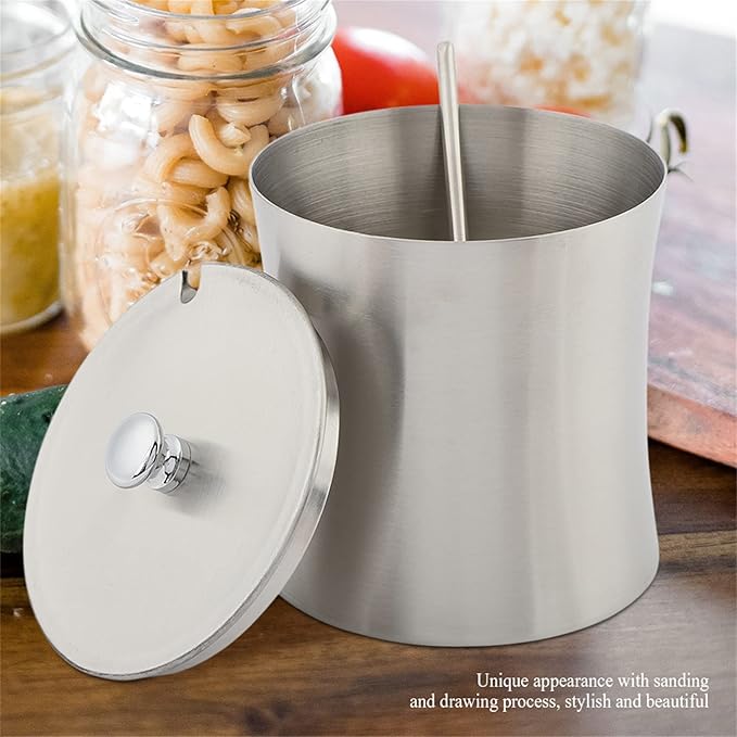 Oumefar Sugar Bowl Stainless Steel Jar Salt Pot Condiment Pot with Lid and Serving Spoons Kitchen Seasoning Container for Home Kitchen Restaurant