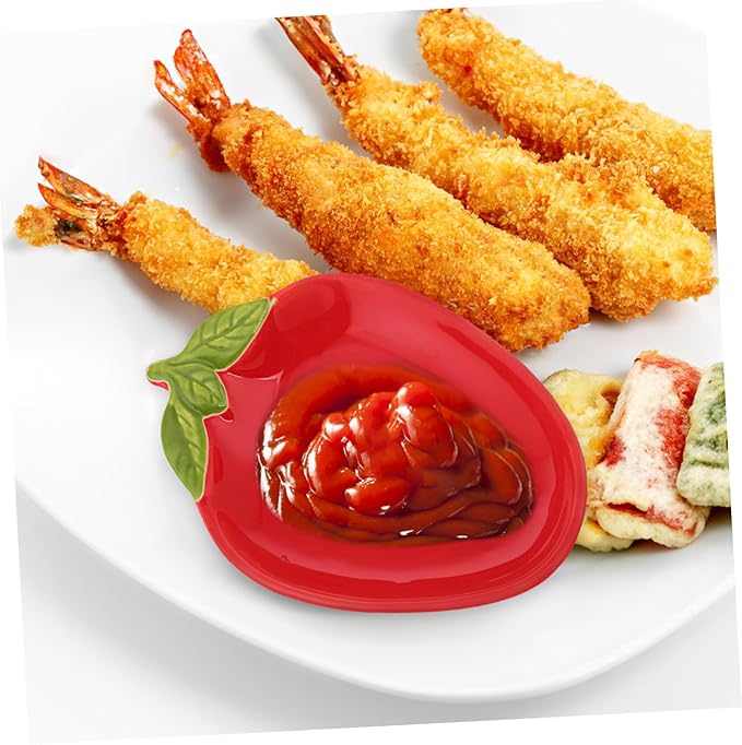 2pcs Strawberry Shaped Ceramic Serving Plates Creative Appetizer Dishes for Snacks and Sauces Decorative Food Containers for Home Kitchen