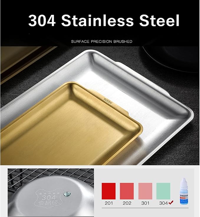 Stainless Steel Rectangle Serving Tray, BBQ Sushi Flat Dish Bread Pastry Baking Pan for Home Parties Living Room Restaurant Table,Silver,22 * 11cm