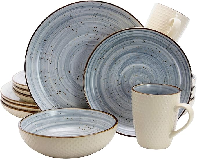 Elama Luxurious Mellow 16Piece Dinnerware Set in Powder Blue with Complete Setting for 4