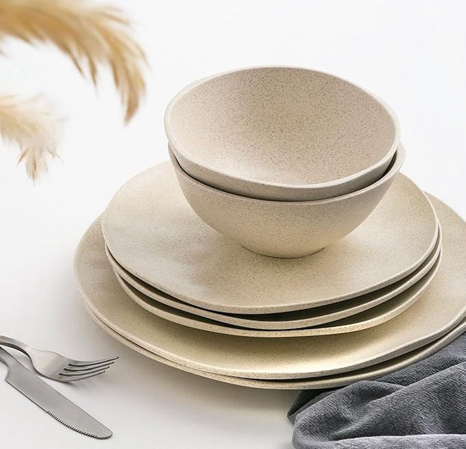 Organic Coupe Wheat PolyPro 12-Piece Dinnerware Set, Off-White