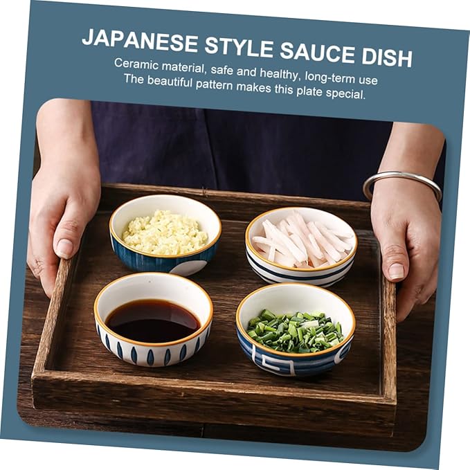 4pcs Japanese Style Soy Sauce Dishes Ceramic Spice Dishes Appetizer Serving Plates for Kitchen Bbq Picnic Outdoor