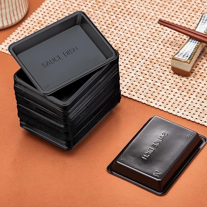 400 Pack Black Plastic Disposable Rectangular Sauce Dishes