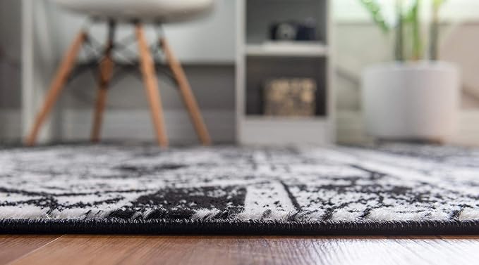 Rugs.com Oregon Collection Rug – 8' x 10' Black and White Low-Pile Rug Perfect for Living Rooms, Large Dining Rooms, Open Floorplans