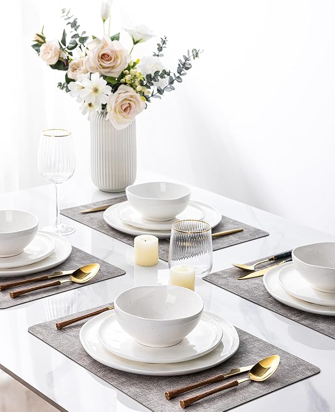GBHOME Ceramic Dinnerware Sets for 4, 12 Pieces Porcelain Lightweight Plates and Bowls Sets, Scratch Resistant Dish Set, Oven & Microwave & Dishwasher Safe, White Speckled