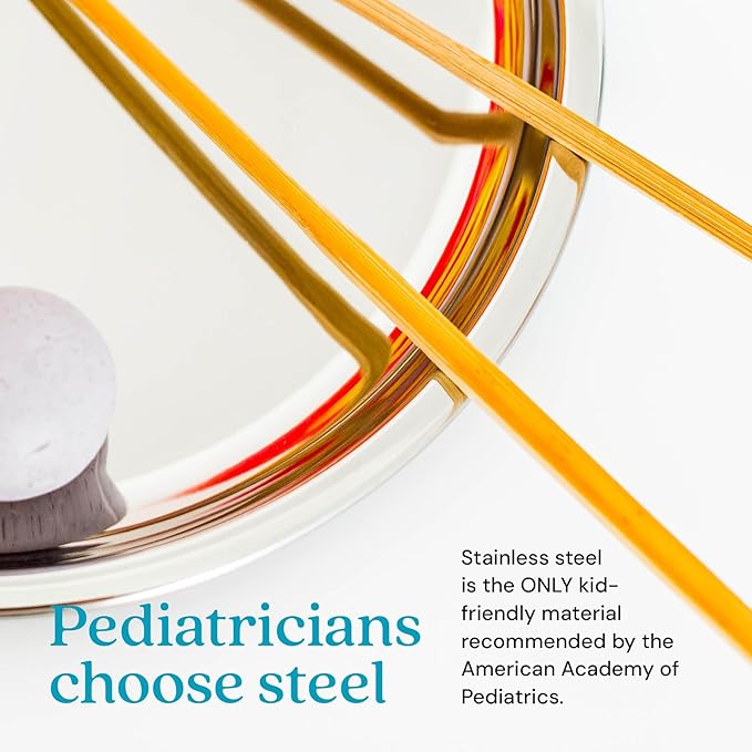 Ahimsa Stainless Steel Kids Plates, 9" Polished Non Divided Stainless Steel Plates, Pediatrician Designed & Non Toxic, Unbreakable, Dishwasher Safe, Single Classsic Silver