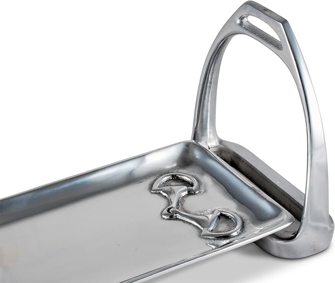 Arthur Court Horse Stirrup Metal Serving Tray for Serving Food, Snacks, Desserts Stackable Platter to Form Tier Cheese Stand - Silver Equestrian Style 4.5 inch x 17.5 inch