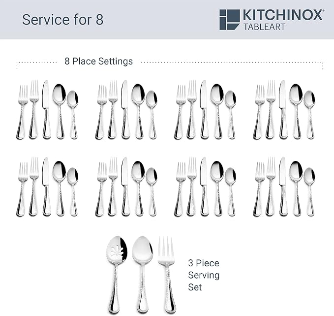 Seaport 43-piece Stainless Steel Silverware Set, Flatware Service for 8