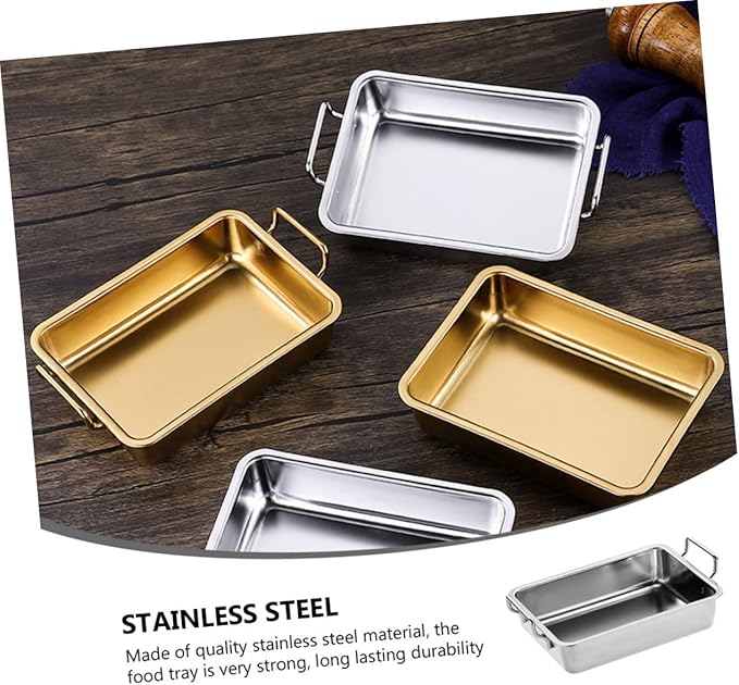 Ciieeo 1Pc Stainless Steel Food Tray with Handles Snack Holder for Fruits Snacks Rustproof Silver Serving Dish Easy to Clean Barbecue Plate for Home Use