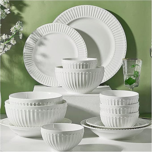 Porcelain Dinnerware Sets Plates and Bowls Sets 19 Pcs Dinnerware Sets, Porcelain Tableware Set with Plates and Bowls, White Ceramic Dinner Set, Microwave and Dishwasher