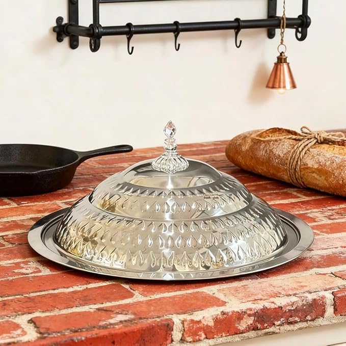 Stainless Steel Food Serving Tray with Lid, Decorative Serving Platter for Snacks Desserts Fruit Display for Kitchen Party