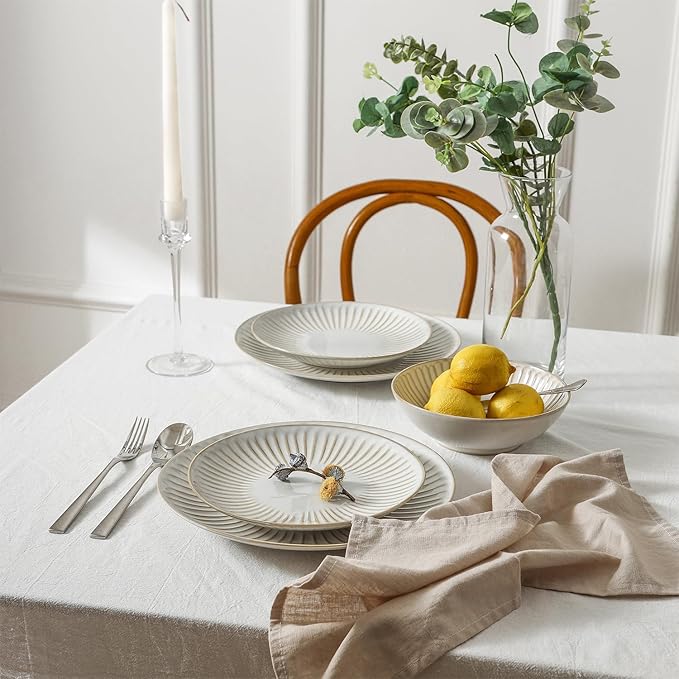 Stone Lain Linea 32-Piece Dinnerware Set Stoneware, Soda Lime Glass, White